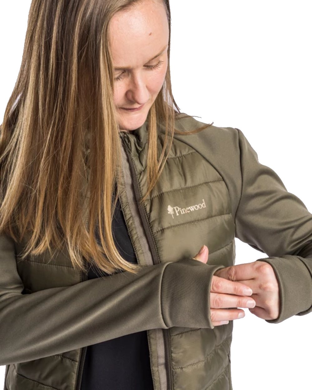 Pinewood Womens Finnveden Hybrid Power Fleece Jacket in Olive #colour_olive