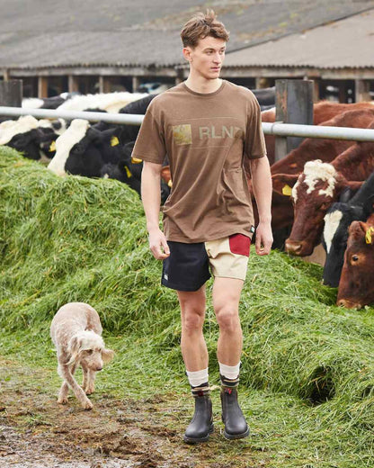 Black Multi coloured Ridgeline Backslider Shorts on farmyard background #colour_black-multi