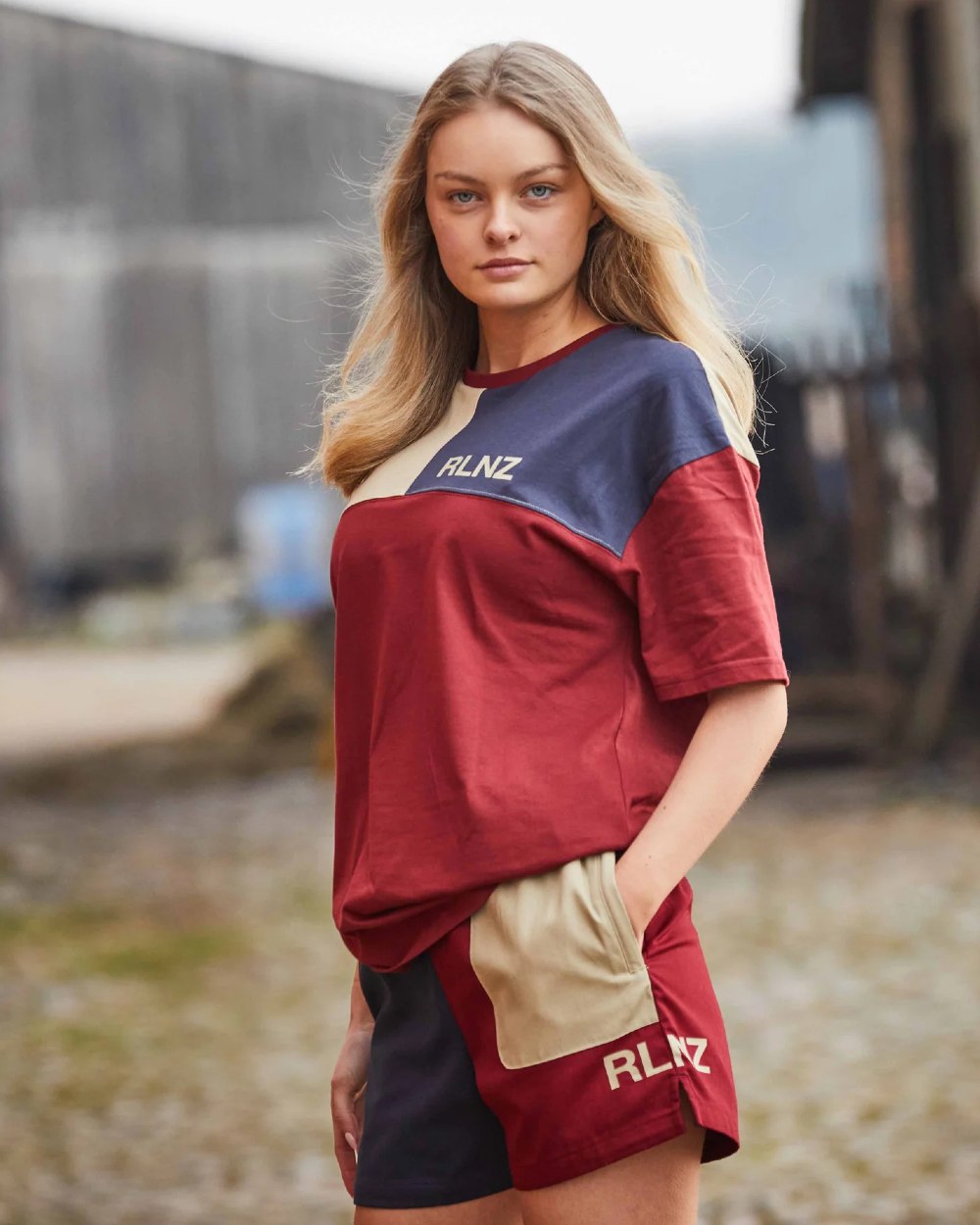 Navy Multi coloured Ridgeline Backslider Shorts on blurry background #colour_navy-multi