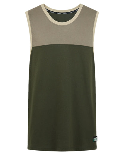Olive Multi coloured Ridgeline Backslider Singlet Top on white background #colour_olive-multi