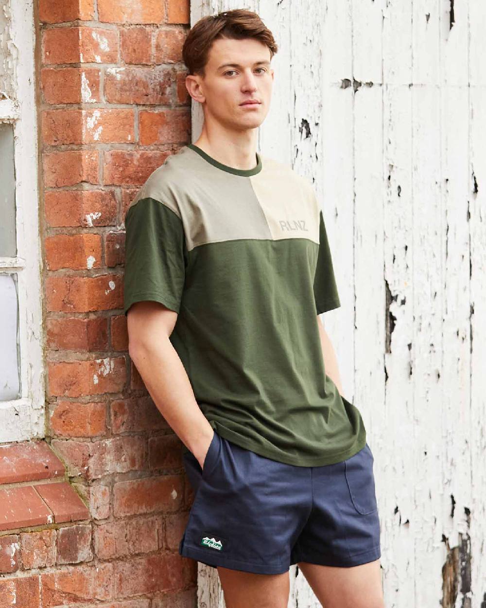 Olive Multi coloured Ridgeline Backslider T-Shirt on outdoor background #colour_olive-multi