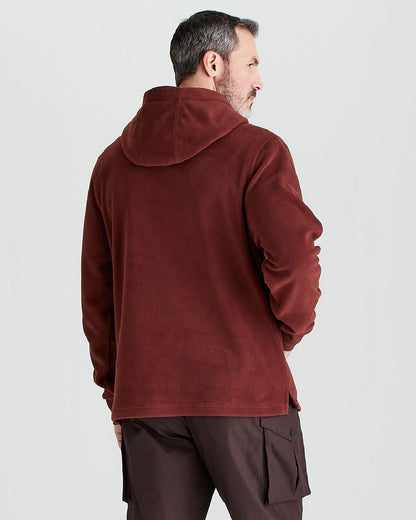 Oxblood coloured Ridgeline Ballistic Hooded Fleece on grey background #colour_oxblood
