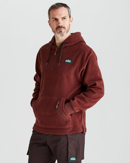Oxblood coloured Ridgeline Ballistic Hooded Fleece on grey background #colour_oxblood