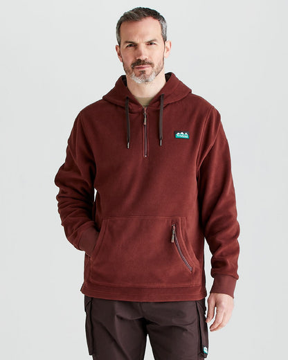 Oxblood coloured Ridgeline Ballistic Hooded Fleece on grey background #colour_oxblood