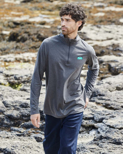 Light Bark Marl Coloured Ridgeline Baseline Pull On Zip Top on outdoor background #colour_light-bark-marl