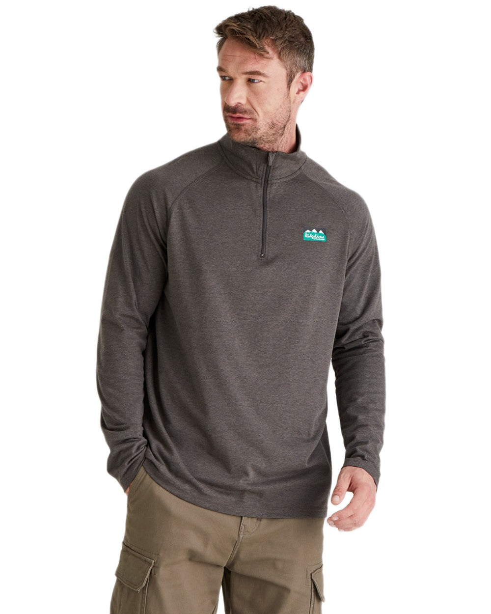 Light Bark Marl Coloured Ridgeline Baseline Pull On Zip Top on white background #colour_light-bark-marl