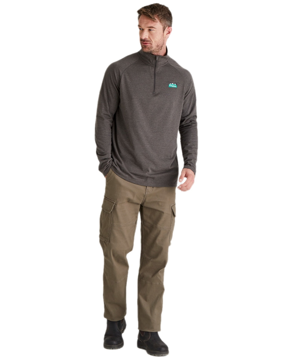 Light Bark Marl Coloured Ridgeline Baseline Pull On Zip Top on white background #colour_light-bark-marl