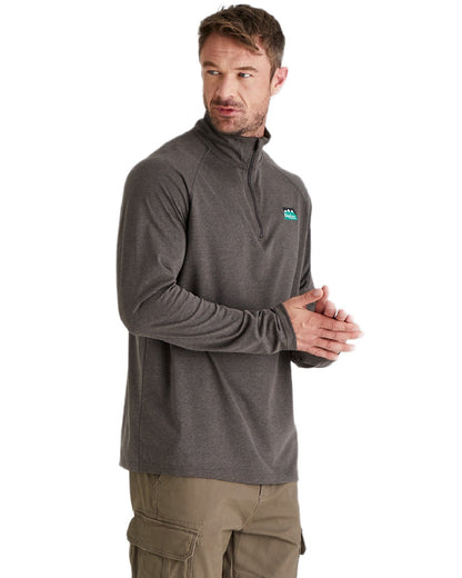Light Bark Marl Coloured Ridgeline Baseline Pull On Zip Top on white background #colour_light-bark-marl