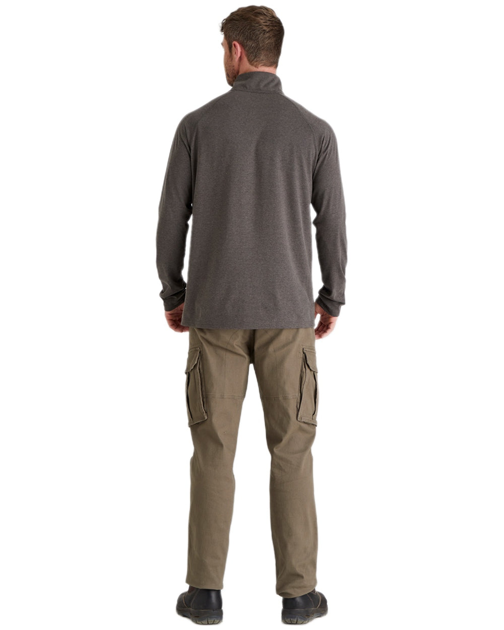 Light Bark Marl Coloured Ridgeline Baseline Pull On Zip Top on white background #colour_light-bark-marl