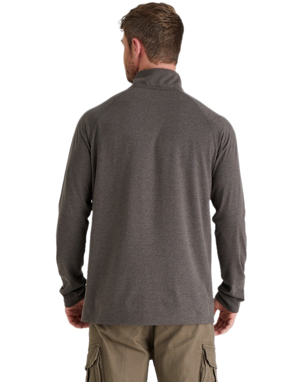 Light Bark Marl Coloured Ridgeline Baseline Pull On Zip Top on white background #colour_light-bark-marl