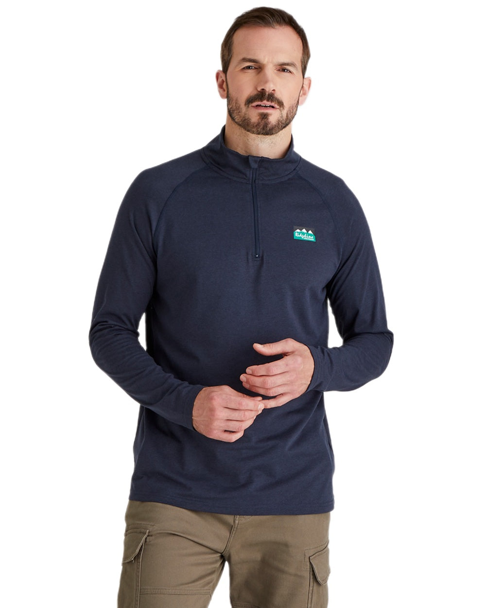 Navy Marl Coloured Ridgeline Baseline Pull On Zip Top on white background #colour_navy-marl