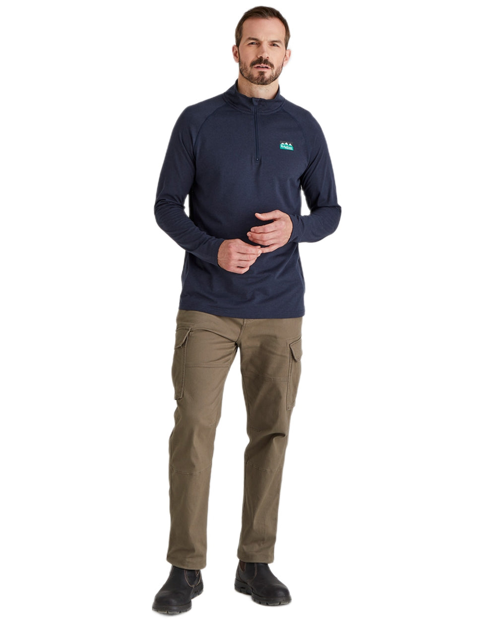 Navy Marl Coloured Ridgeline Baseline Pull On Zip Top on white background #colour_navy-marl
