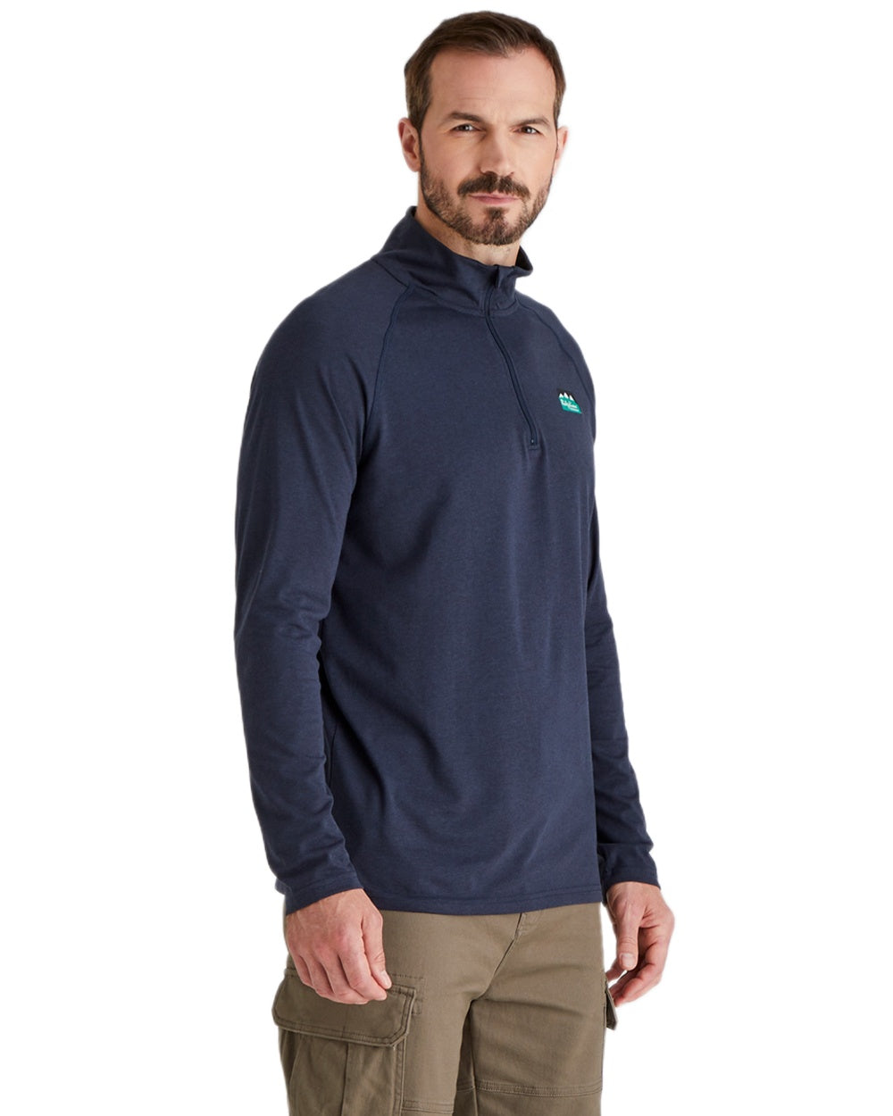Navy Marl Coloured Ridgeline Baseline Pull On Zip Top on white background #colour_navy-marl