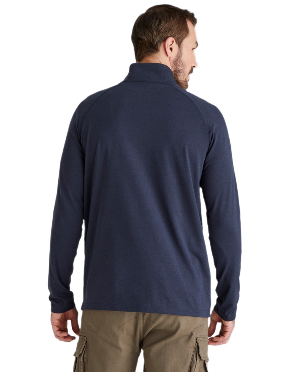Navy Marl Coloured Ridgeline Baseline Pull On Zip Top on white background #colour_navy-marl