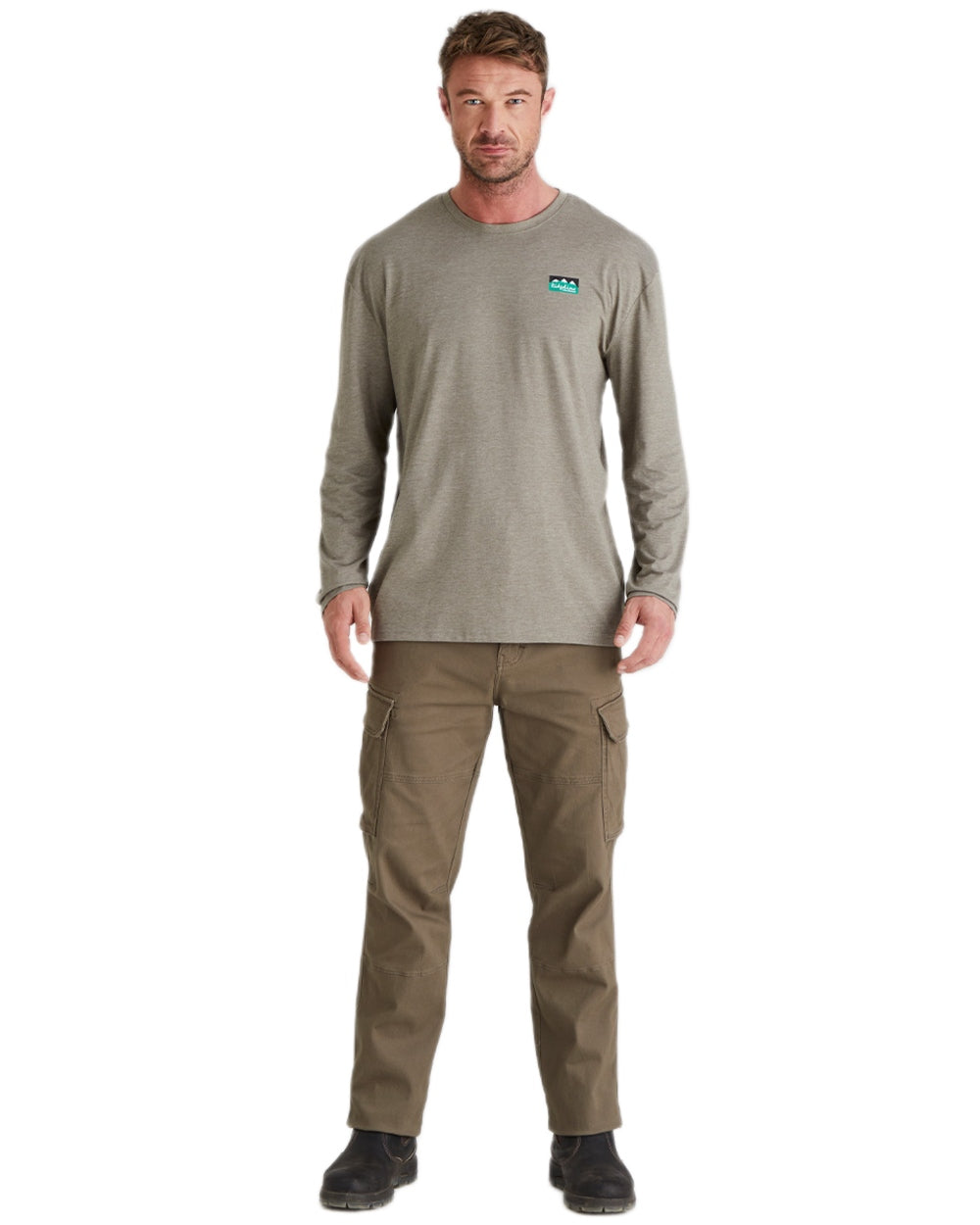 Smokey Olive Marl Coloured Ridgeline Baseline Top on white background #colour_smokey-olive-marl
