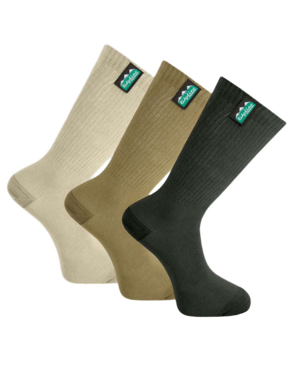 Olive Multi coloured Ridgeline Cotton Light Work Mid Length Socks 3 Pack on white background #colour_olive-multi