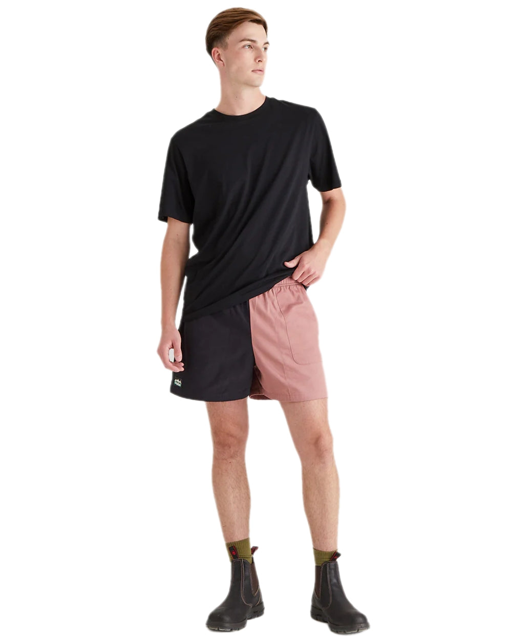 Black Dusky Pink Coloured Ridgeline Hose Down Shorts on white background #colour_black-dusky-pink