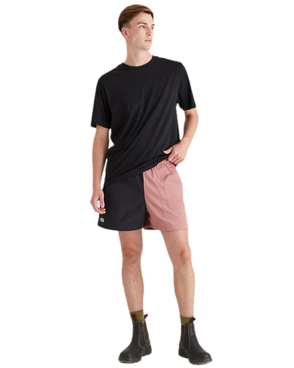 Black Dusky Pink Coloured Ridgeline Hose Down Shorts on white background #colour_black-dusky-pink