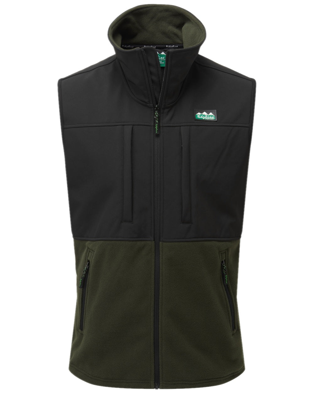 Deep Forest Black Coloured Ridgeline Hybrid Fleece Gilet on white background #colour_deep-forest-black