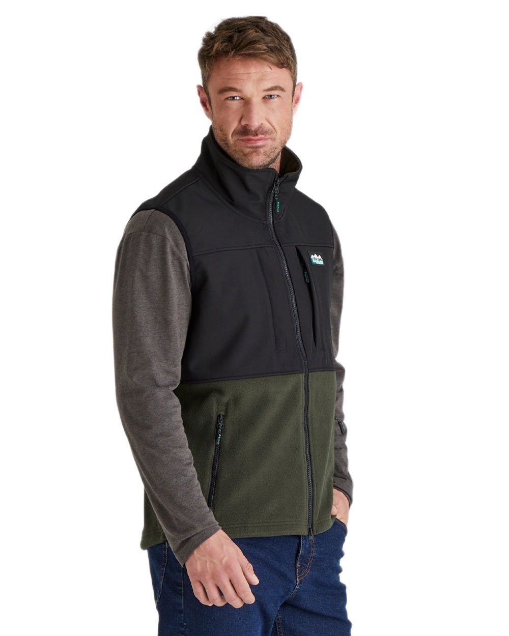 Deep Forest Black coloured Ridgeline Hybrid Fleece Gilet on white background #colour_deep-forest-black