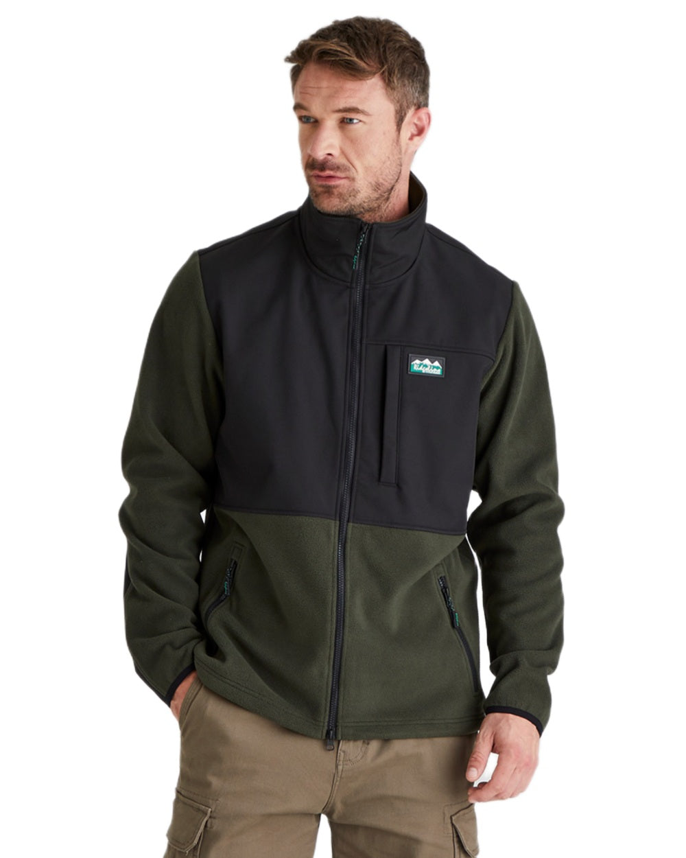 Deep Forest Black coloured Ridgeline Hybrid Fleece Jacket on white background #colour_deep-forest-black