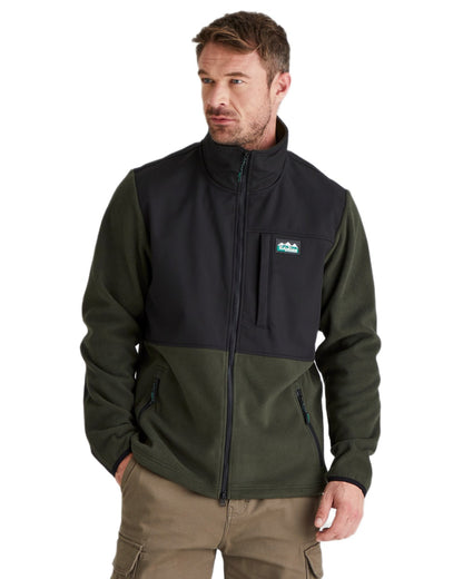 Deep Forest Black coloured Ridgeline Hybrid Fleece Jacket on white background #colour_deep-forest-black