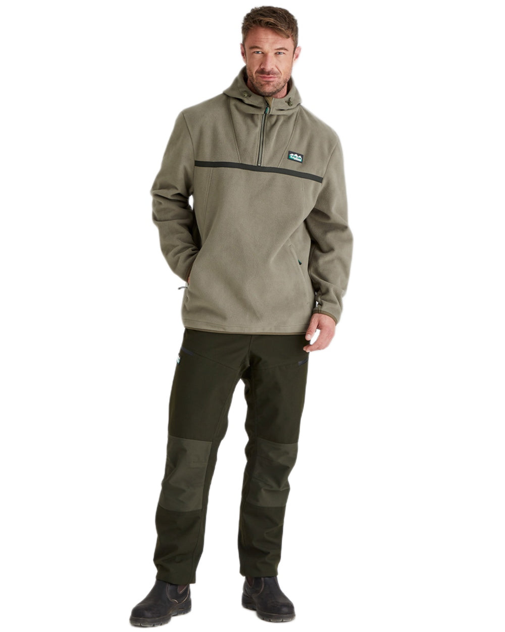 Smokey Olive Coloured Ridgeline Kodiak Fleece Smock on white background #colour_smokey-olive