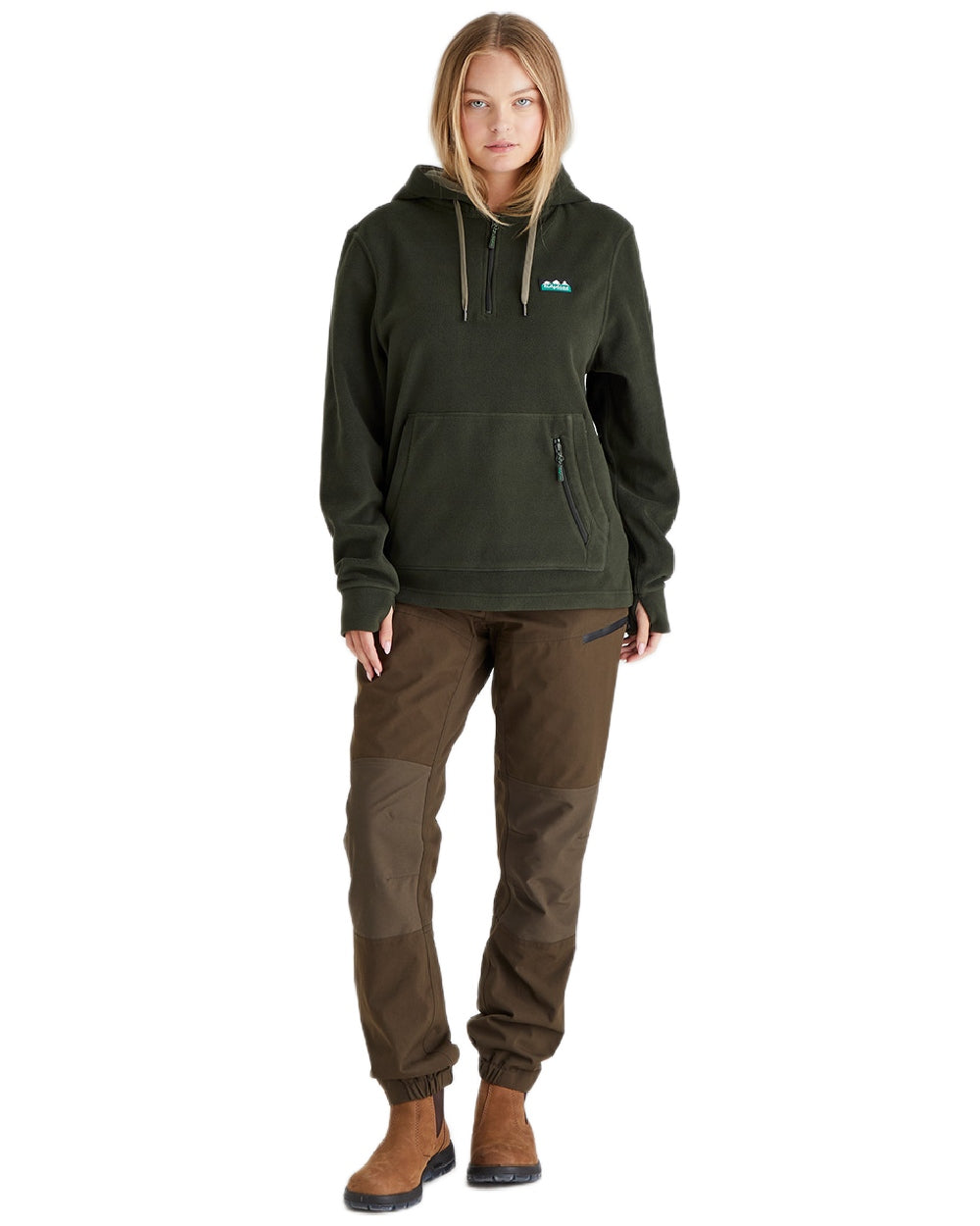 Deep Forest Coloured Ridgeline Ladies Ballistic Hoodie on white background #colour_deep-forest