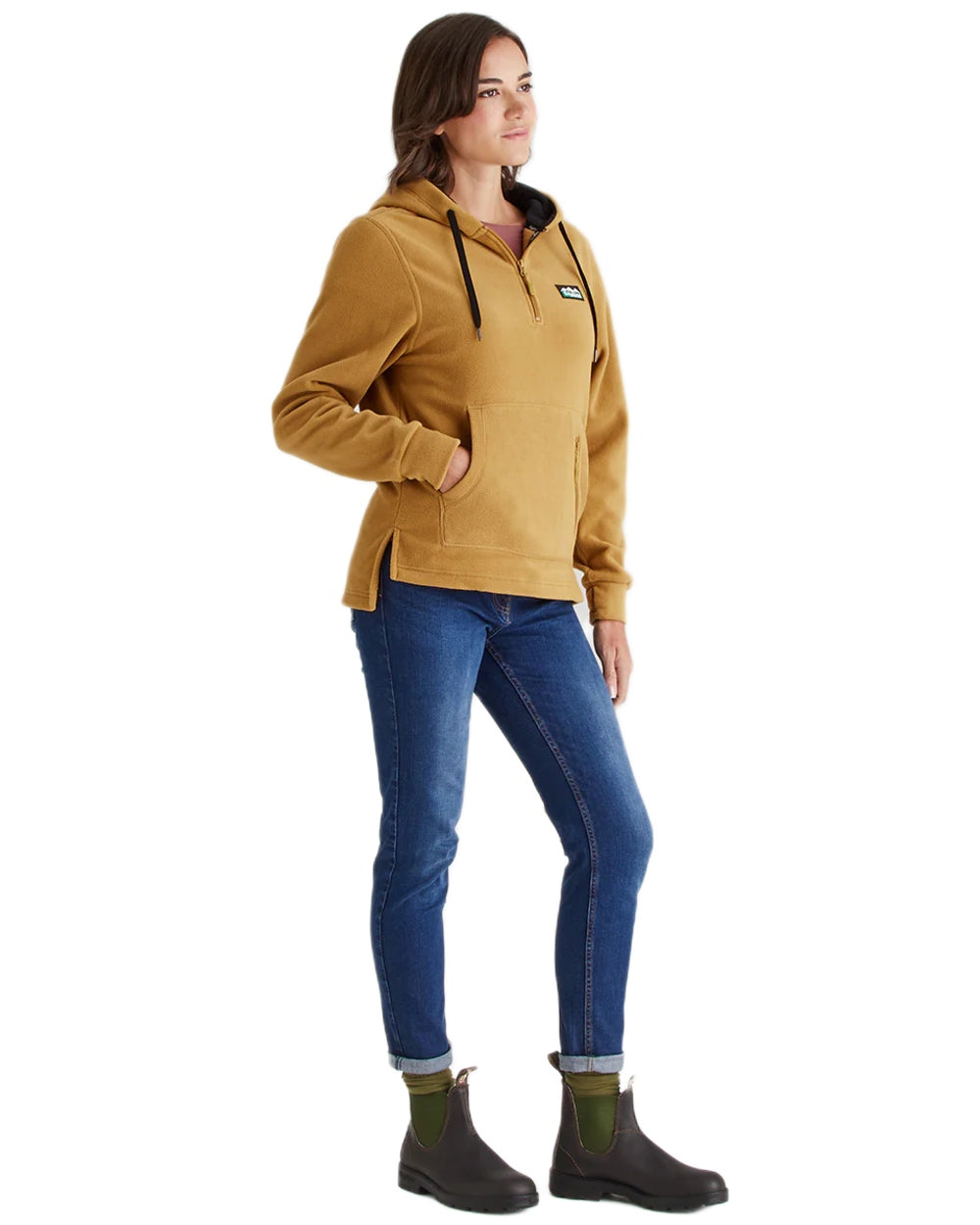 Ochre Coloured Ridgeline Ladies Ballistic Hoodie on white background #colour_ochre