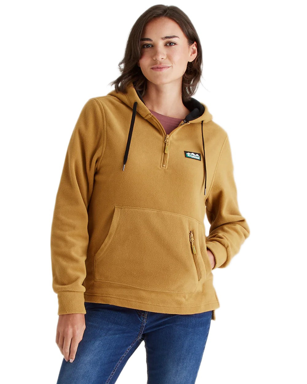 Ochre Coloured Ridgeline Ladies Ballistic Hoodie on white background #colour_ochre