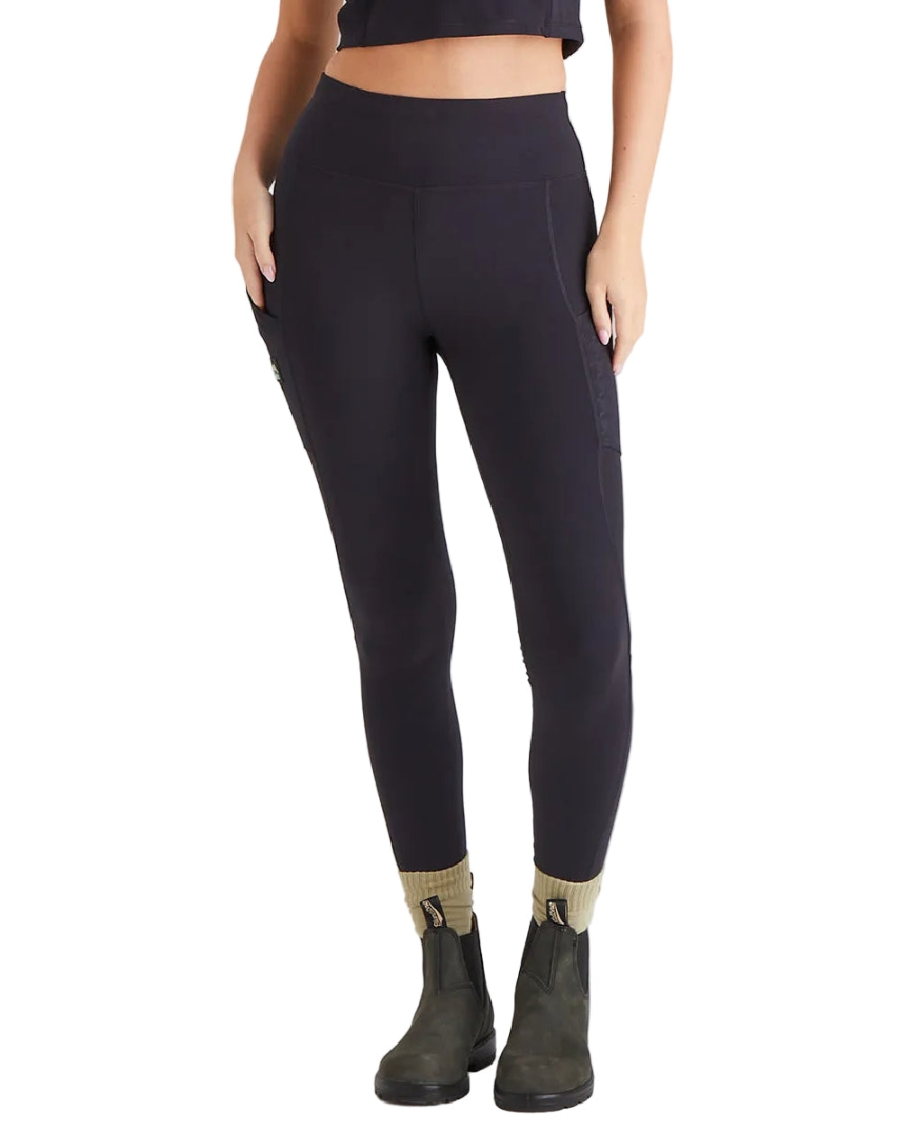 Black Print Coloured Ridgeline Ladies Infinity Leggings on white background #colour_black-print