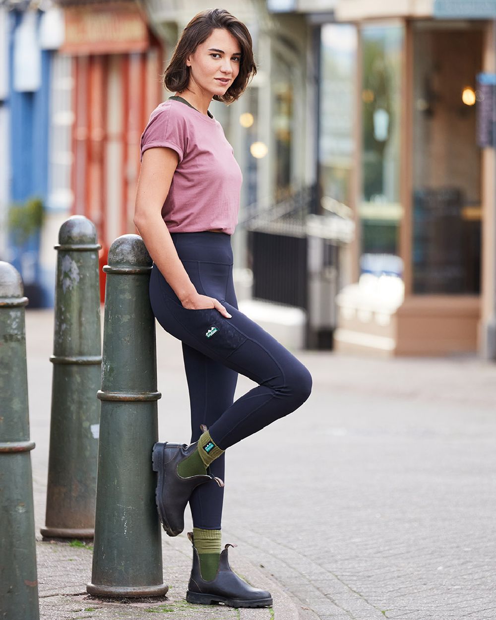 Black Print Coloured Ridgeline Ladies Infinity Leggings on outdoor background #colour_black-print