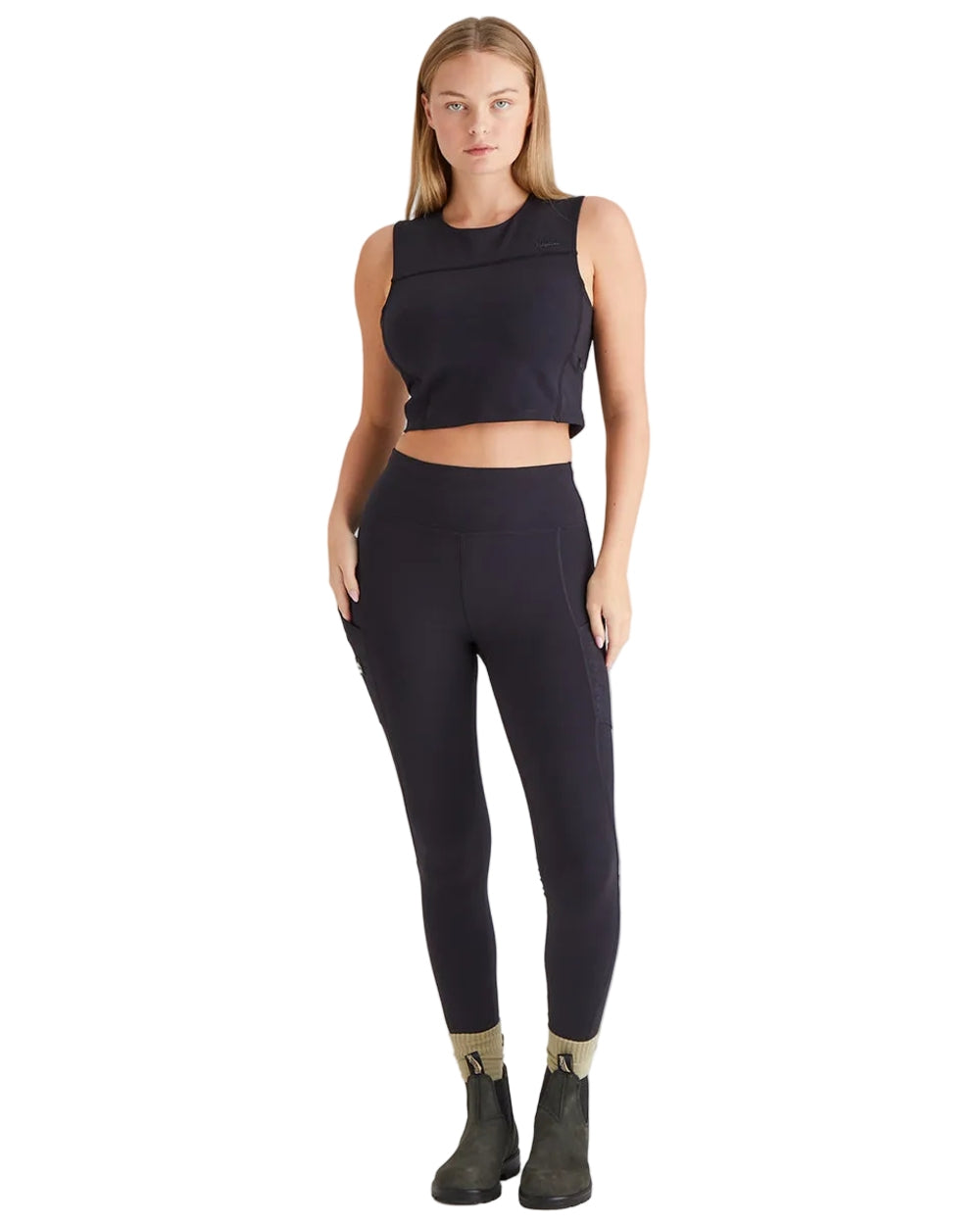 Black Print Coloured Ridgeline Ladies Infinity Leggings on white background #colour_black-print