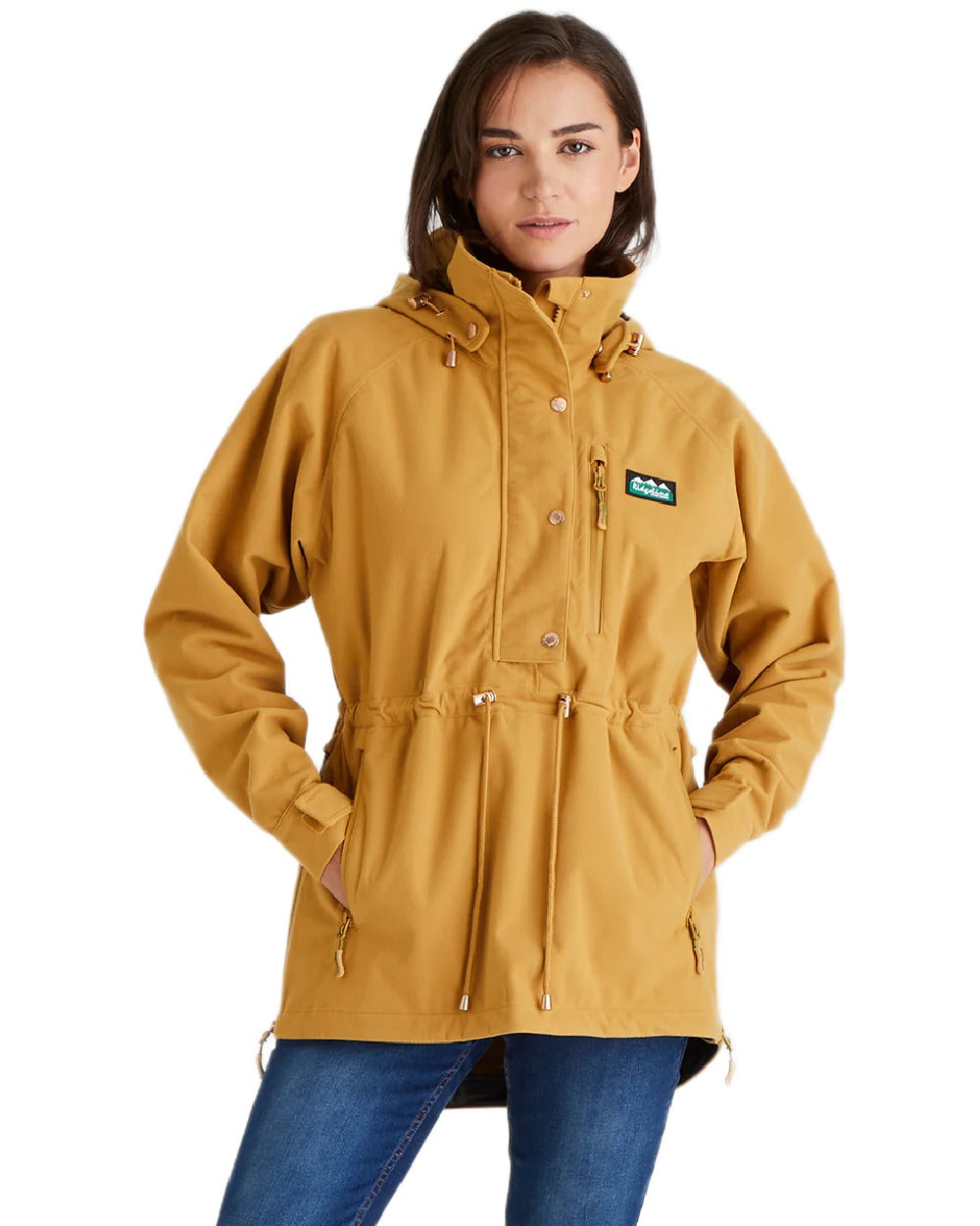 Ochre Coloured Ridgeline Ladies Monsoon Nordic Smock on white background #colour_ochre