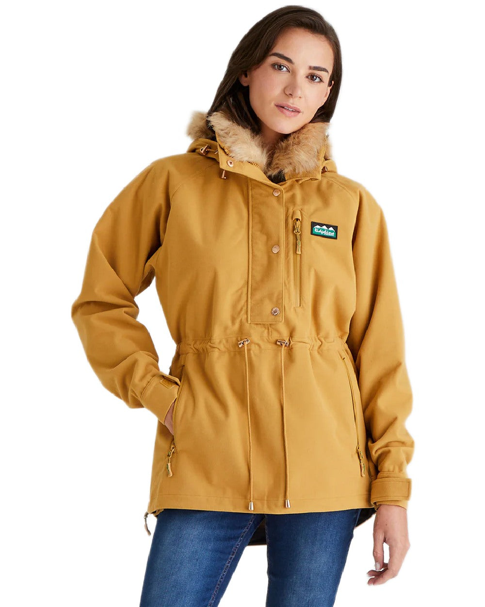 Ochre Coloured Ridgeline Ladies Monsoon Nordic Smock on white background #colour_ochre