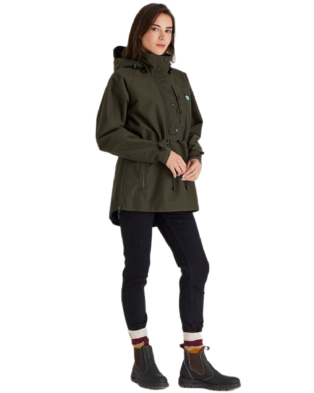 Deep Forest Coloured Ridgeline Ladies Monsoon Waterproof Smock on white background #colour_deep-forest