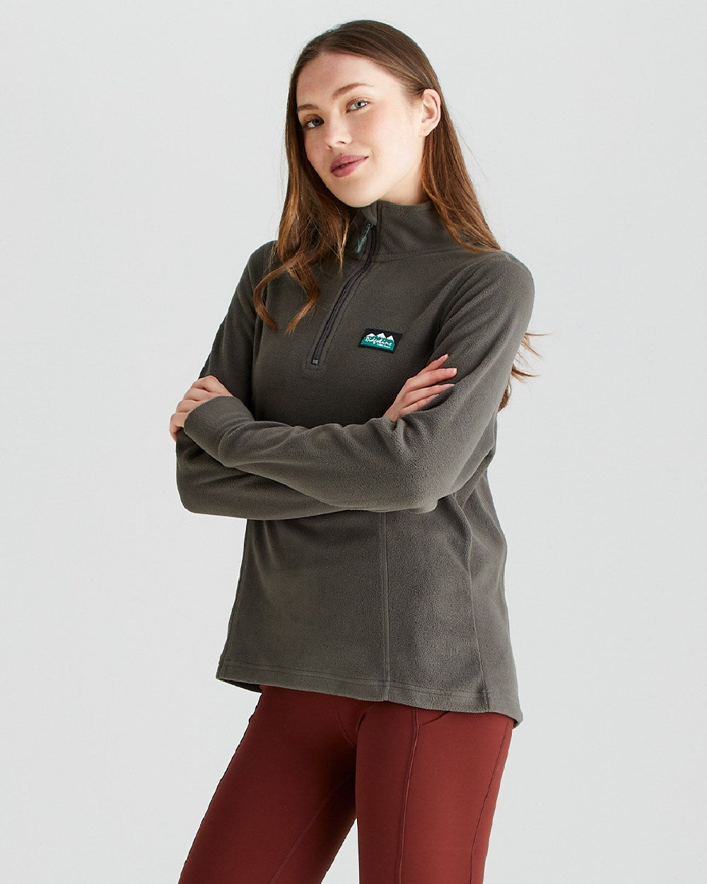 Moss coloured Ridgeline Ladies Narvik Fleece on grey background #colour_moss