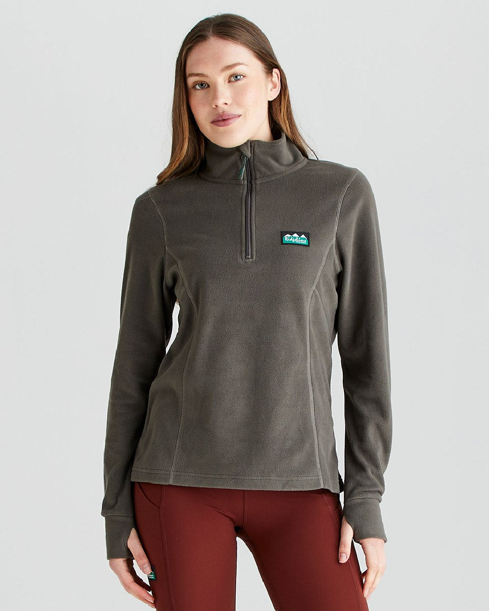 Moss coloured Ridgeline Ladies Narvik Fleece on grey background #colour_moss