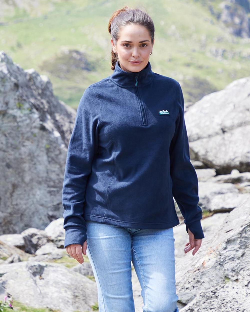 Navy coloured Ridgeline Ladies Narvik Fleece on mountain background #colour_navy