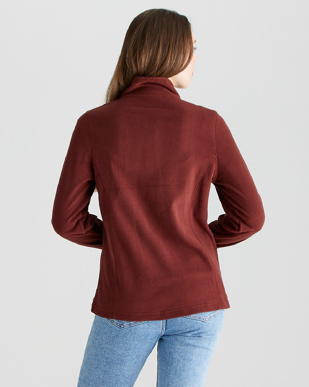 Oxblood coloured Ridgeline Ladies Narvik Fleece on grey background #colour_oxblood