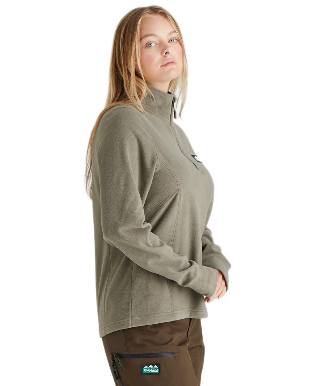 Smokey Olive coloured Ridgeline Ladies Narvik Fleece on white background #colour_smokey-olive