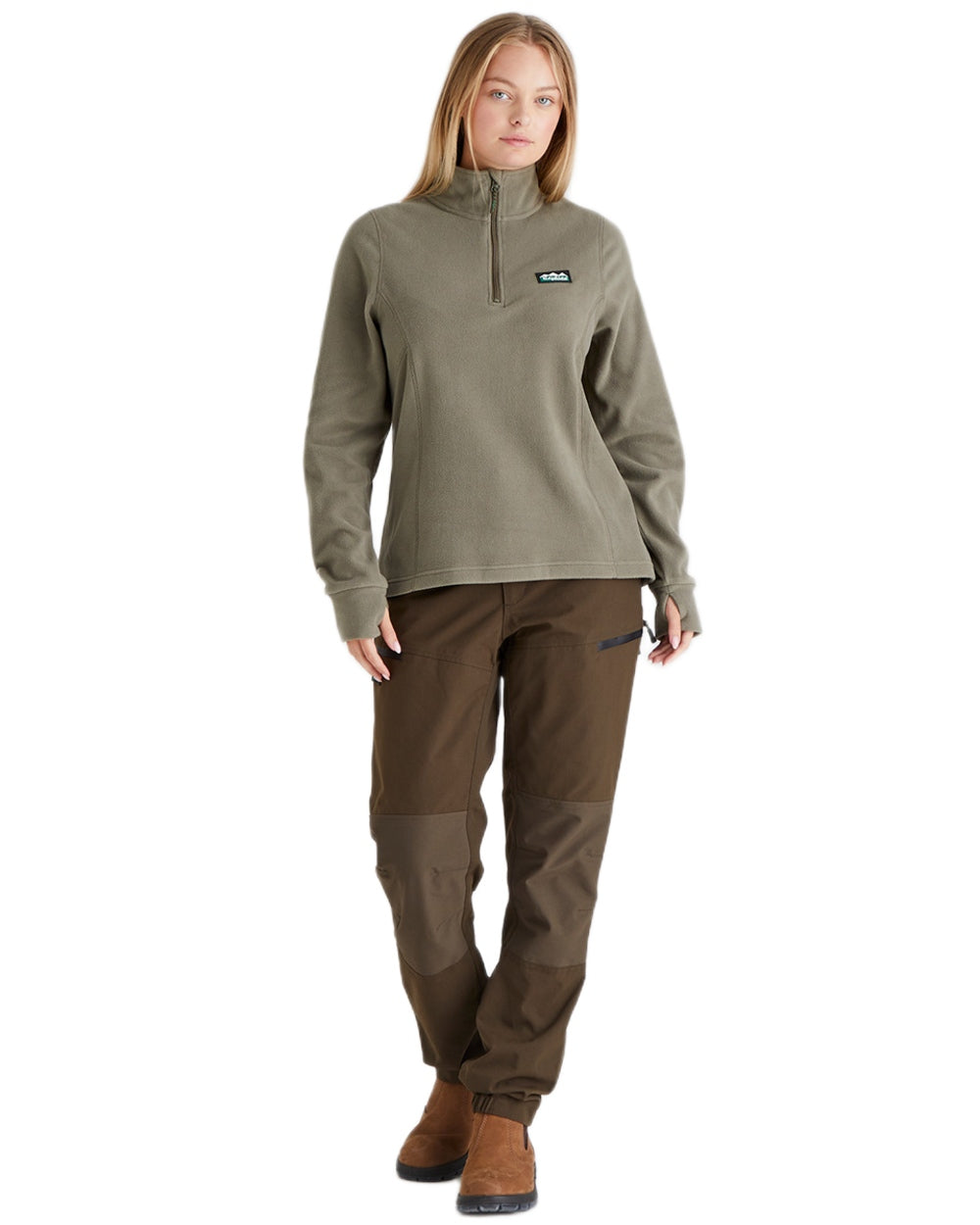Smokey Olive coloured Ridgeline Ladies Narvik Fleece on white background #colour_smokey-olive