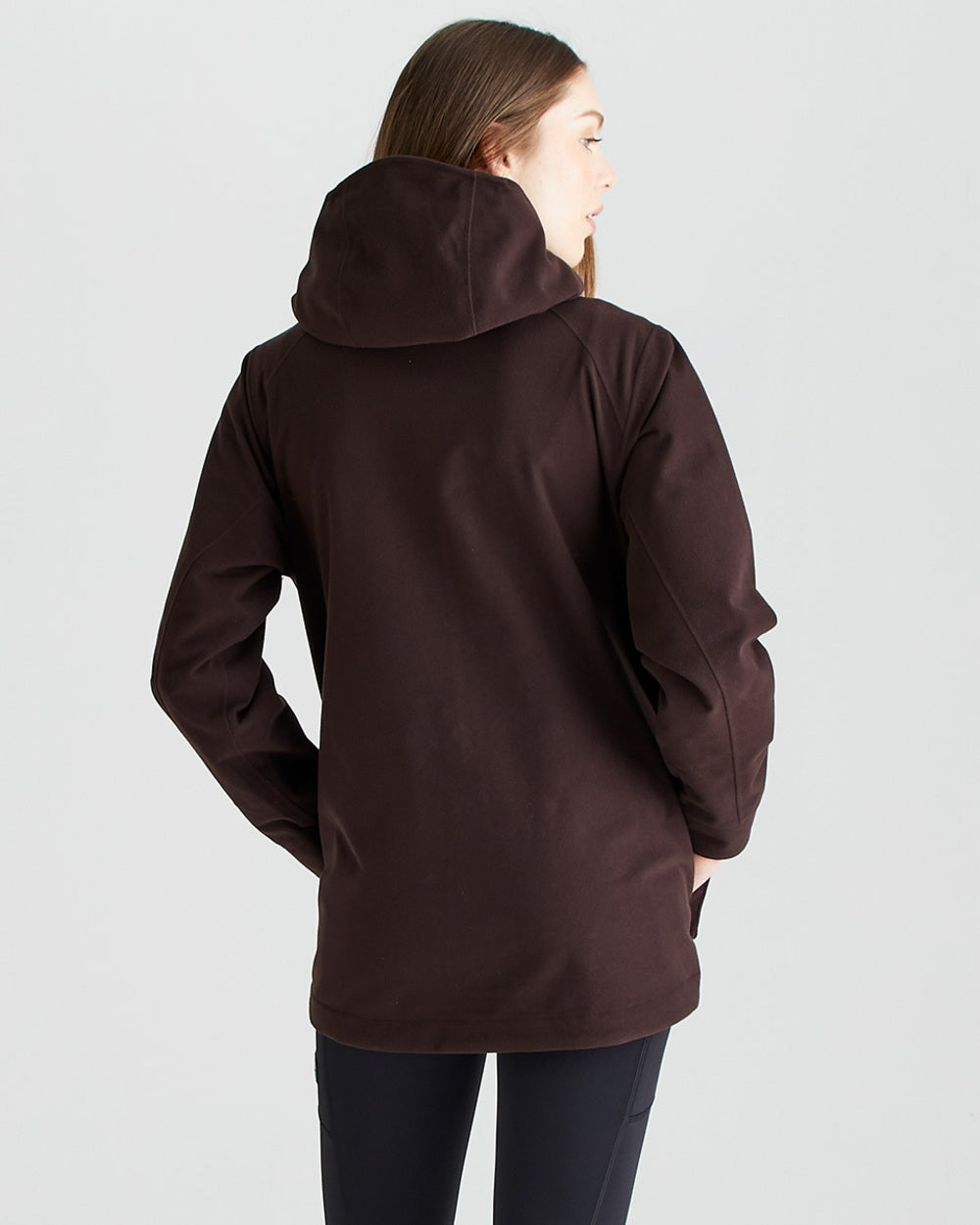 Deep Bark coloured Ridgeline Ladies Rhea Jacket on grey background #colour_deep-bark