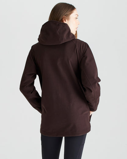 Deep Bark coloured Ridgeline Ladies Rhea Jacket on grey background #colour_deep-bark