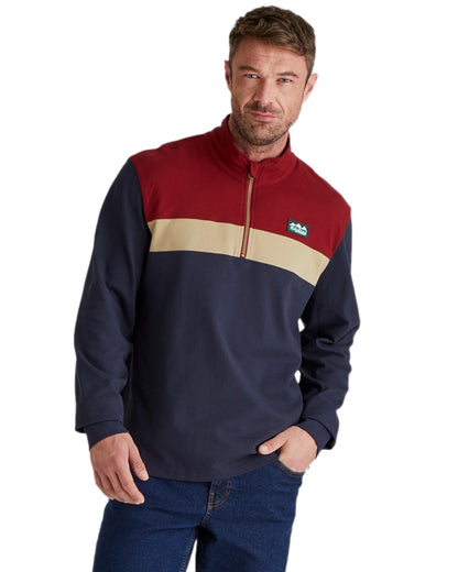 Navy Multi coloured Ridgeline Mens Backslider Rugby Top on white background #colour_navy-multi