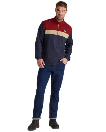 Navy Multi coloured Ridgeline Mens Backslider Rugby Top on white background #colour_navy-multi