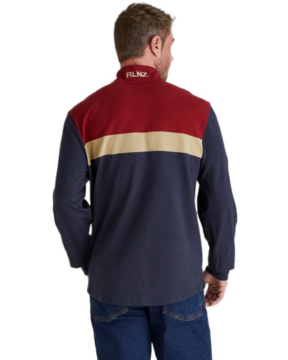 Navy Multi coloured Ridgeline Mens Backslider Rugby Top on white background #colour_navy-multi