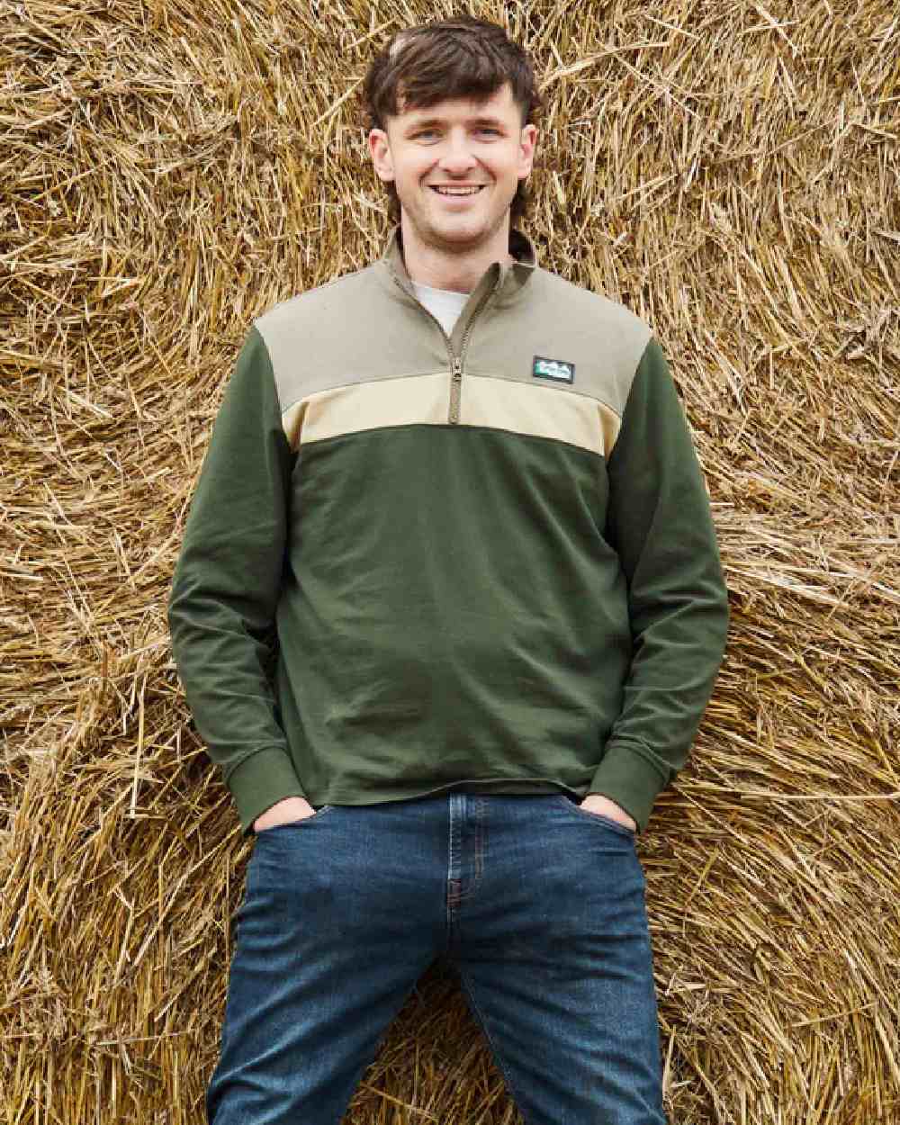 Olive Multi coloured Ridgeline Mens Backslider Rugby Top on outdoor background #colour_olive-multi