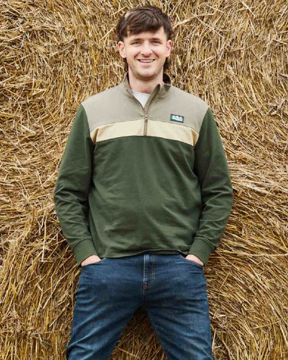 Olive Multi coloured Ridgeline Mens Backslider Rugby Top on outdoor background #colour_olive-multi