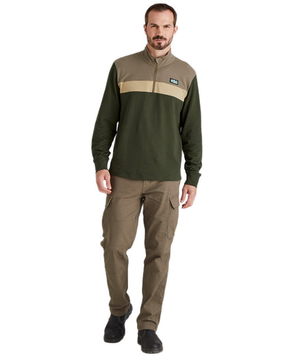Olive Multi coloured Ridgeline Mens Backslider Rugby Top on white background #colour_olive-multi